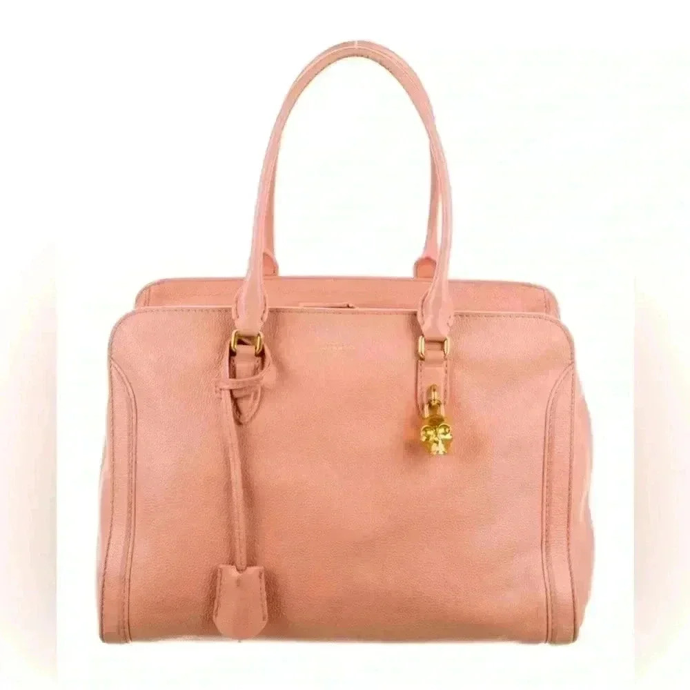 Alexander McQueen Padlock Zip Tote in Blush Pink Leather with Gold Skull Charm